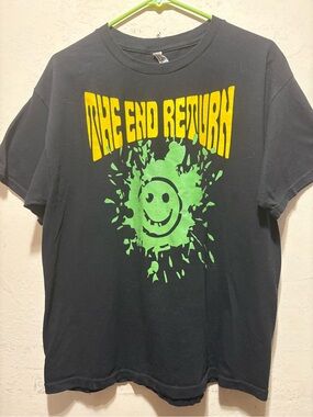 Alstyle Black Short-Sleeve Tee with Neon Green Smiley and Yellow Text